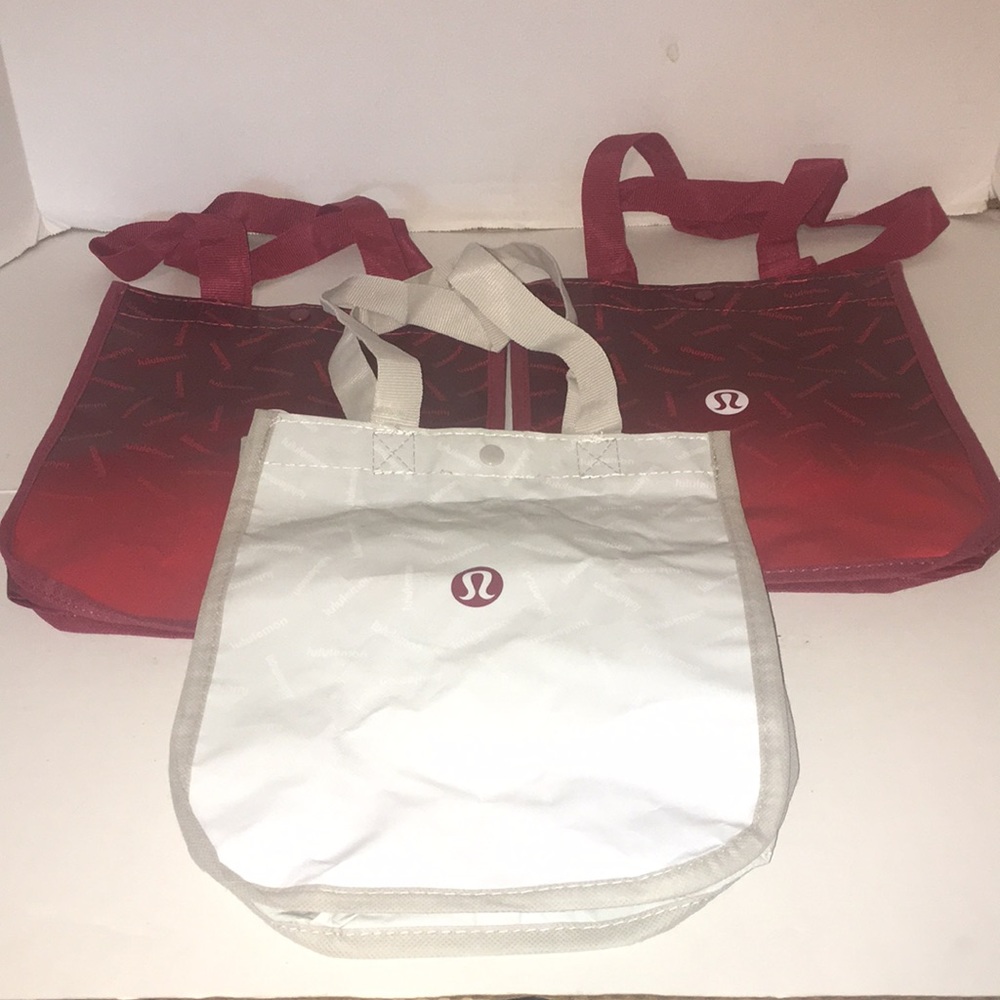 LULULEMON LOT OF 3 YOGA/GYM/REUSABLE TOTE BAGS 9 x 12 SINGLE CLOSURE ON TOP